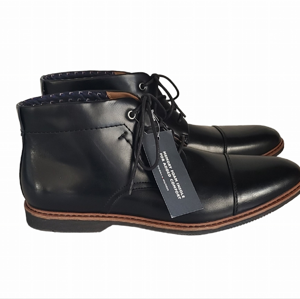 TOMMY HILFIGER Mens Rawstin Black Comfort Syle Round Toe Dress Boots 11.5 M